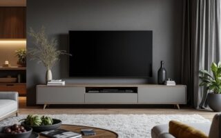 découvrez le meuble tv kikua de 130 cm en gris cendré, une pièce polyvalente qui s'intègre harmonieusement dans tous les styles de décoration. alliant esthétisme et fonctionnalité, il embellira votre espace tout en offrant un rangement optimal.