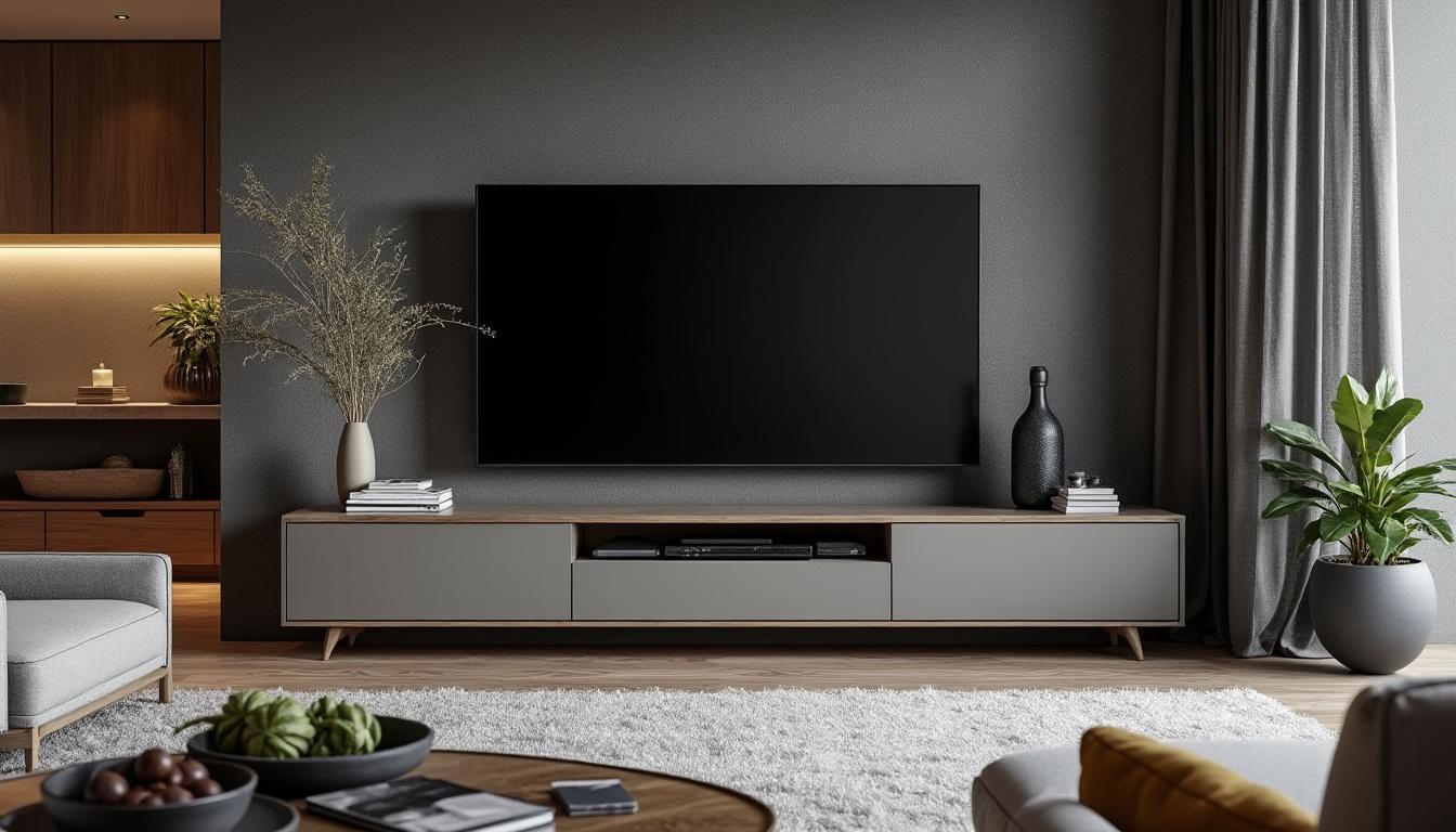 découvrez le meuble tv kikua de 130 cm en gris cendré, une pièce polyvalente qui s'intègre harmonieusement dans tous les styles de décoration. alliant esthétisme et fonctionnalité, il embellira votre espace tout en offrant un rangement optimal.